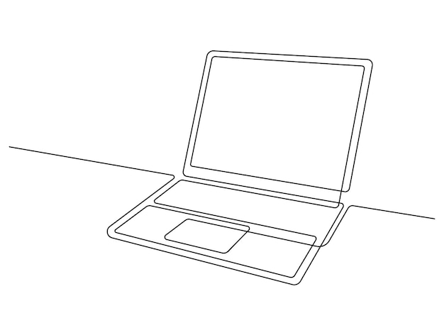 Minimalizm jedna linia Laptop na biurku wektorDiagonal ViewSztuka współczesna