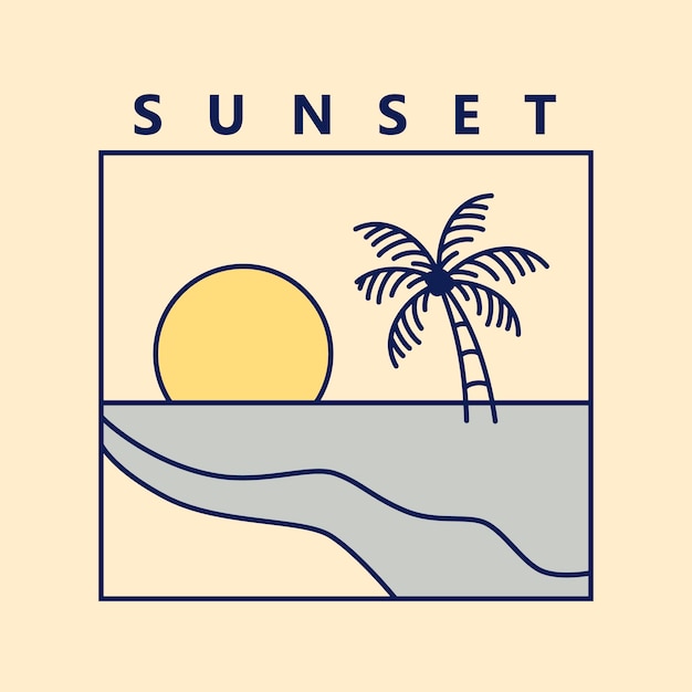 Plik wektorowy minimalizm sunset beach w ilustracji wektorowych dla t-shirt design z line art style.