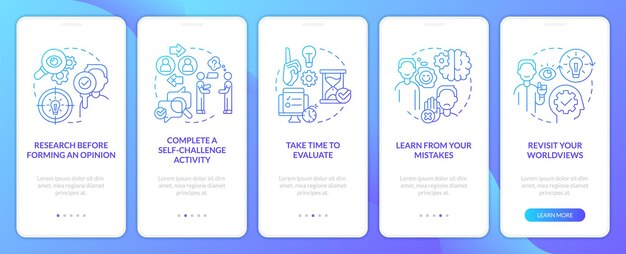 Minimalizowanie wskazówek dotyczących stronniczości potwierdzenia niebieski gradient na ekranie aplikacji mobilnej na pokładzie