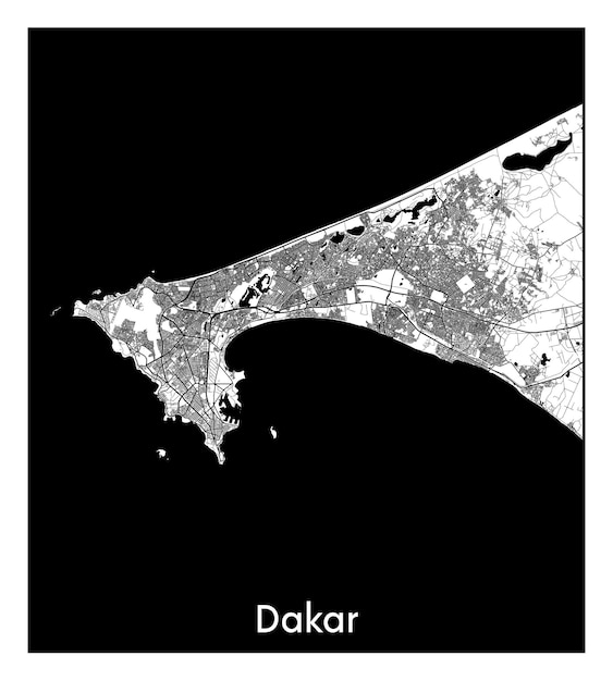 Plik wektorowy minimalna mapa miasta dakar (senegal, afryka)