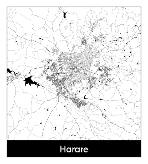 Plik wektorowy minimalna mapa miasta harare (zimbabwe, afryka)