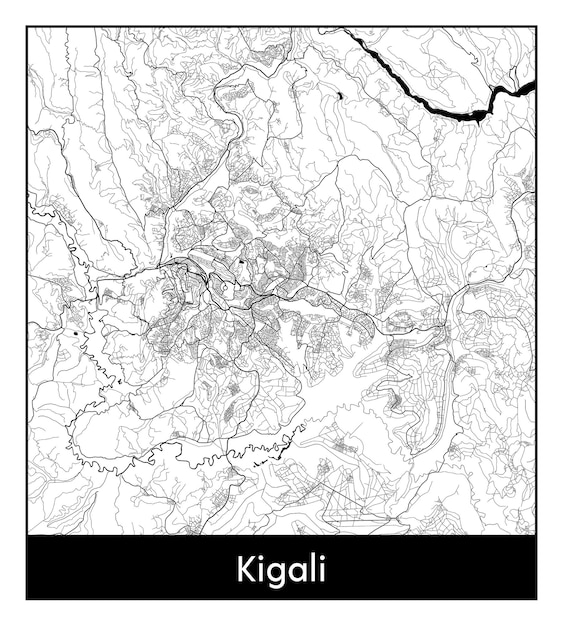Plik wektorowy minimalna mapa miasta kigali (rwanda, afryka)