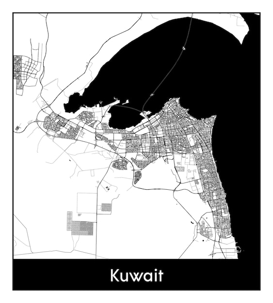 Plik wektorowy minimalna mapa miasta kuwejtu (kuwejt, azja)