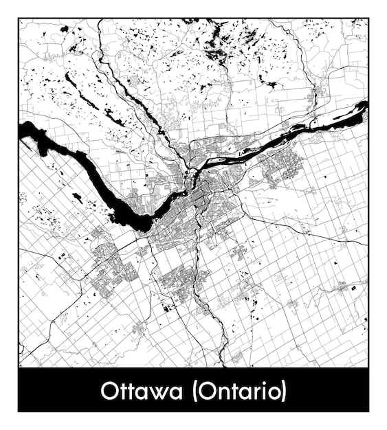Minimalna Mapa Miasta Ottawa, Ontario, Kanada, Ameryka Północna