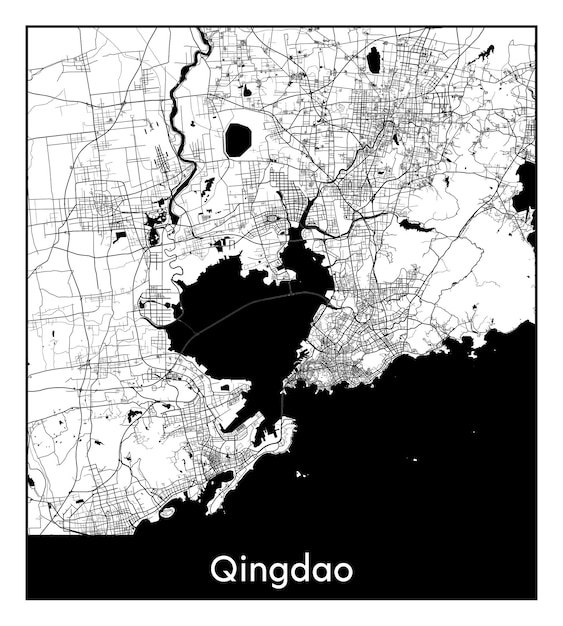 Minimalna Mapa Miasta Qingdao (chiny, Azja)