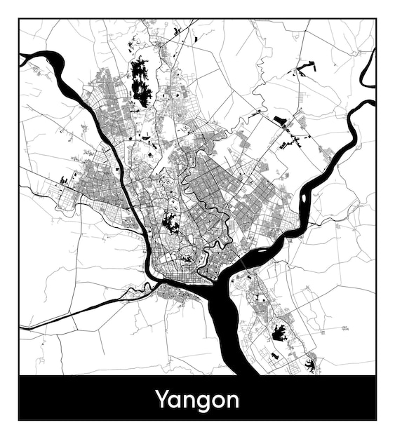 Minimalna Mapa Miasta Rangun (mjanma, Azja)