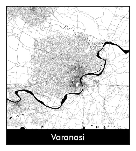 Minimalna Mapa Miasta Varanasi (indie, Azja)