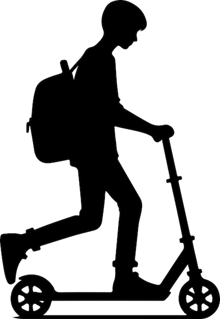 Minimalne dwa koła Kick skuter z Raider wektorowej sylwetki czarnego koloru sylwetki białego tła 18