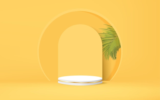 minimalne geometryczne podium z liśćmi palmowymi