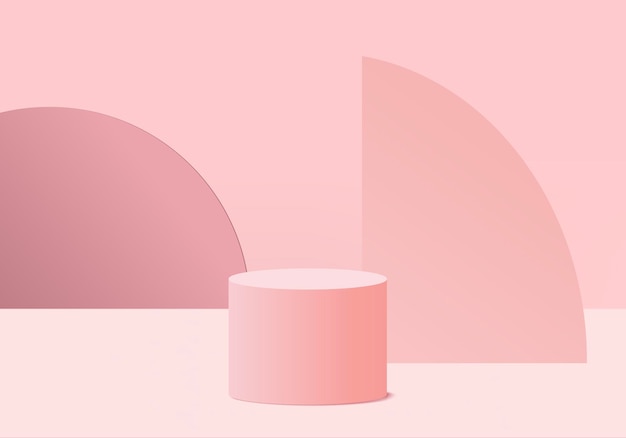 Minimalne różowe podium i scena z renderowaniem 3d w abstrakcyjnej kompozycji tła, ilustracja 3d makiety kształtów platform kształtów sceny do wyświetlania produktów.