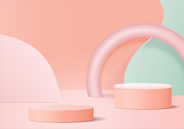 Minimalne różowe podium i scena z wektorem renderowania 3d w abstrakcyjnej kompozycji tła, ilustracja 3d makiety do kształtowania geometrii sceny formy platformy do wyświetlania produktu. etap dla produktu w nowoczesnym.