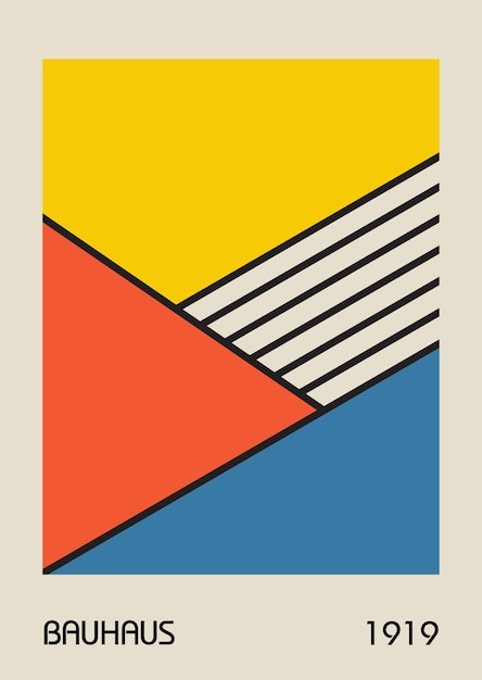 Minimalny geometryczny układ szablonu plakatu ściennego z prymitywnymi kształtami w tle wzoru Bauhaus