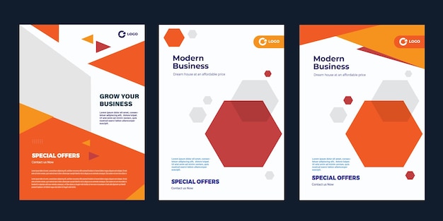 Minimalny plakat flyer baner ustawiony w pomarańczowym kolorze płaskim