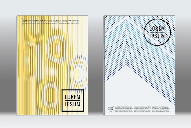 Minimalny plakat. Okładka geometryczna wektorowa. Trendowy szablon raportu hipster. Zestaw futurystycznych ulotek graficznych z gradientem linii. Moda minimalnych układów. Prążkowane plakaty. Zestaw projektów banerów retro.