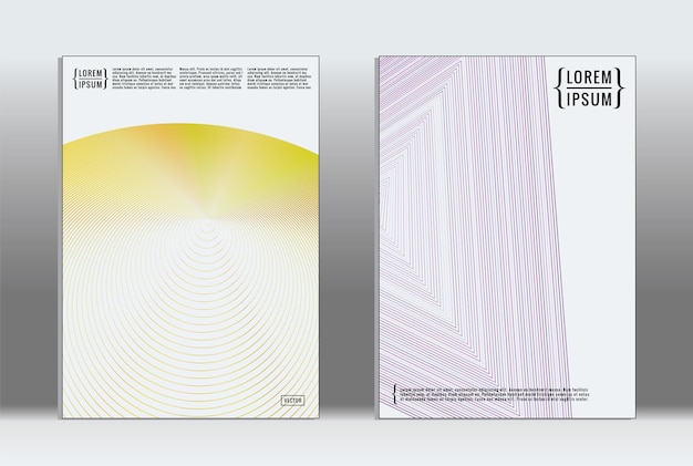Minimalny plakat. Okładka geometryczna wektorowa. Trendowy szablon raportu hipster. Zestaw futurystycznych ulotek graficznych z gradientem linii. Moda minimalnych układów. Prążkowane plakaty. Zestaw projektów banerów retro.