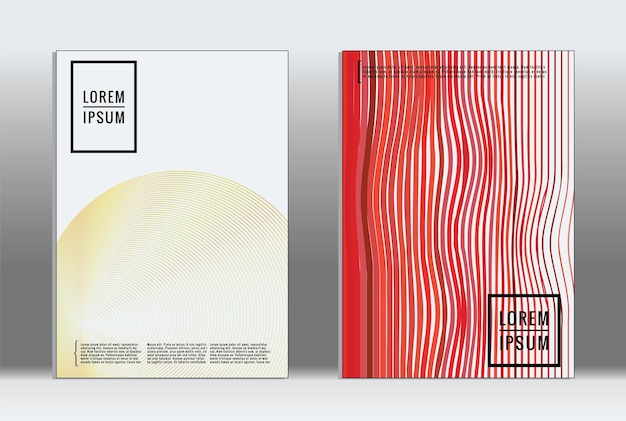 Minimalny plakat. Okładka geometryczna wektorowa. Trendowy szablon raportu hipster. Zestaw futurystycznych ulotek graficznych z gradientem linii. Moda minimalnych układów. Prążkowane plakaty. Zestaw projektów banerów retro.