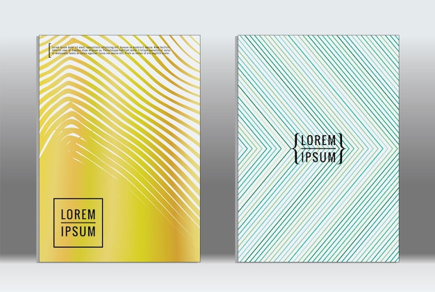 Minimalny plakat. Wektorowa geometryczna okładka. Hipster modny szablon raportu. Zestaw ulotek z futurystycznymi gradientowymi liniami graficznymi. Modne minimalne układy. Plakaty w paski. Zestaw projektów retro banerów.