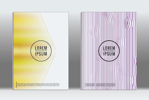 Minimalny plakat. Wektorowa geometryczna okładka. Hipster modny szablon raportu. Zestaw ulotek z futurystycznymi gradientowymi liniami graficznymi. Modne minimalne układy. Plakaty w paski. Zestaw projektów retro banerów.