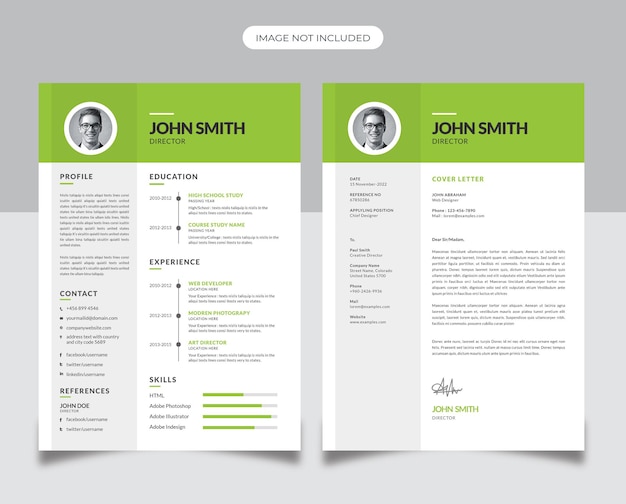 Minimalny projekt CV z zielonym akcentem