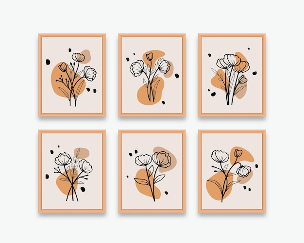 Minimalny Ręcznie Rysowane Abstrakcyjne Kwiaty I Liście Plakat Artystyczny Do Dekoracji ścian