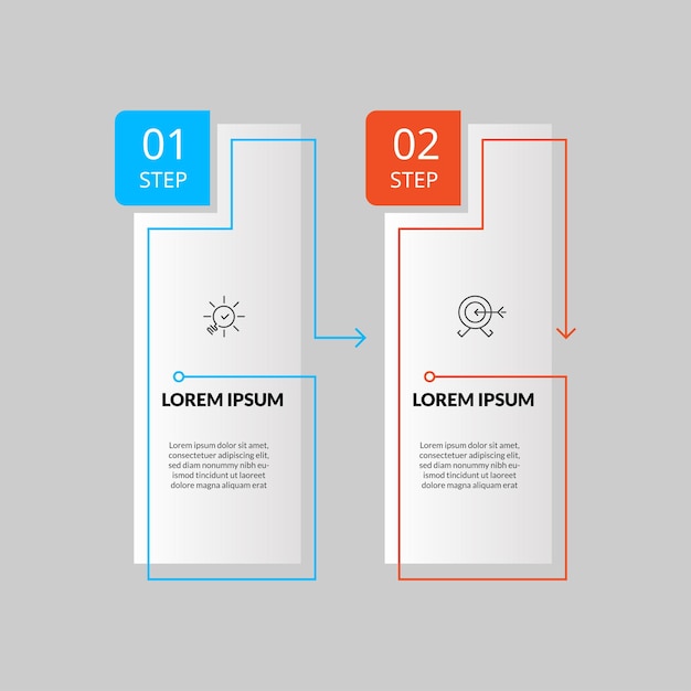 Plik wektorowy minimalny szablon infografiki biznesowej linia czasowa z opcjami w dwóch krokach i ikonami marketingowymi