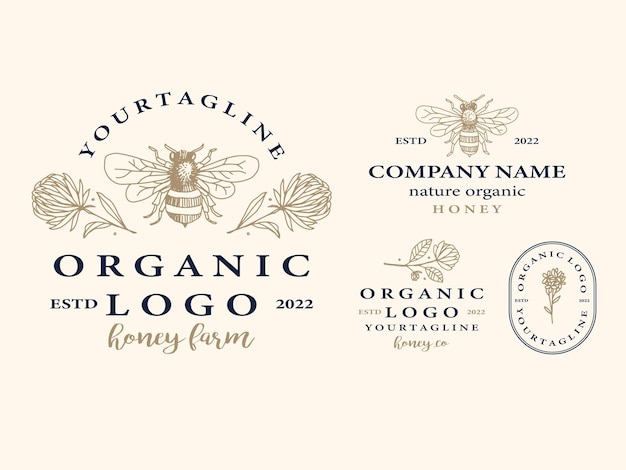 Plik wektorowy miód farm logo szablon i zestaw ilustracji farmy miodu