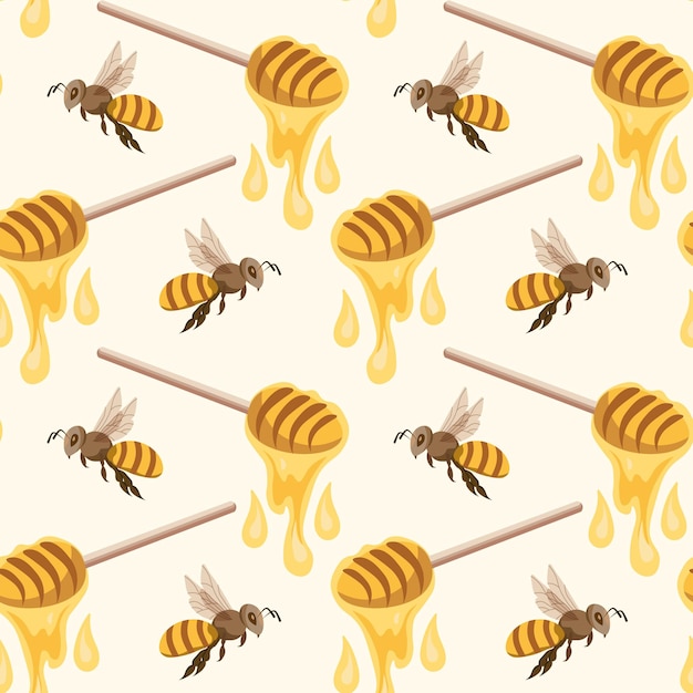 Miodowe Pszczoły Bez Szwu I Miodowe żółtobrązowe Kolory Na Beżowym Tle