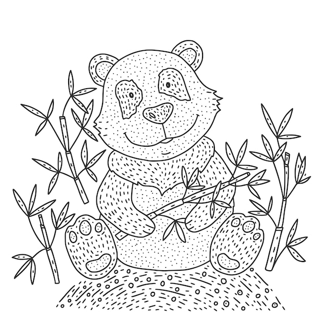 Miś Panda Wektor Z Bambusa Ręcznie Rysowane Kreskówka Karta