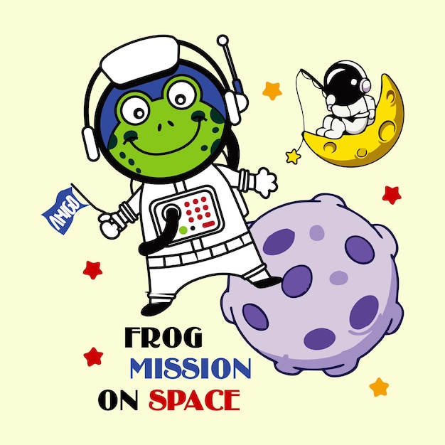 Misja żaby W Przestrzeni Kosmicznej Ilustracja Wektorowa Kreskówki