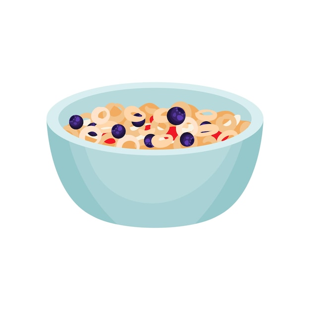 Plik wektorowy miska pierścieni zbóż i jagody jedzenie na śniadanie wektor ilustracja na białym tle