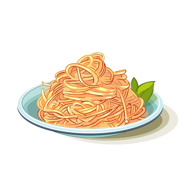 miska spaghetti z zielonym liściem