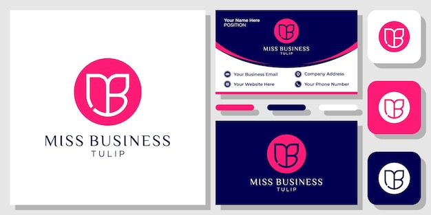 Miss Business Symbol Graficzny Inicjały Kobiece Kształt Tulipana Z Szablonem Wizytówki