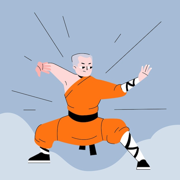 Plik wektorowy mistrz shaolin demonstruje kung fu