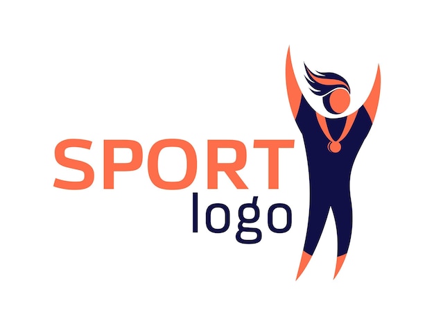 Mistrz sportu z medalem cieszy się ze zwycięstwa Kolor stylizowany wizerunek logo ikona znak godło