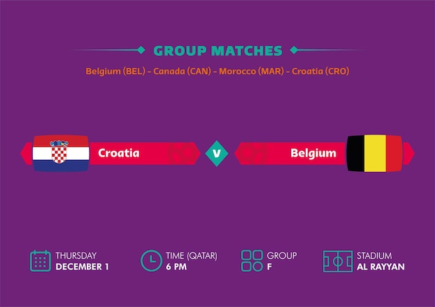 Mistrzostwa świata W Piłce Nożnej, Katar 2022. Harmonogram Meczów Chorwacja Vs Belgia Z Flagami. Mistrzostwa świata.