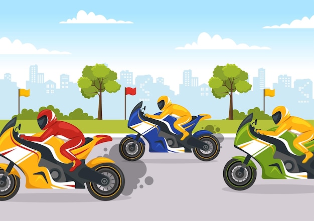 Mistrzostwa w wyścigach motocyklowych na ilustracji toru wyścigowego z silnikiem wyścigowym na stronę docelową
