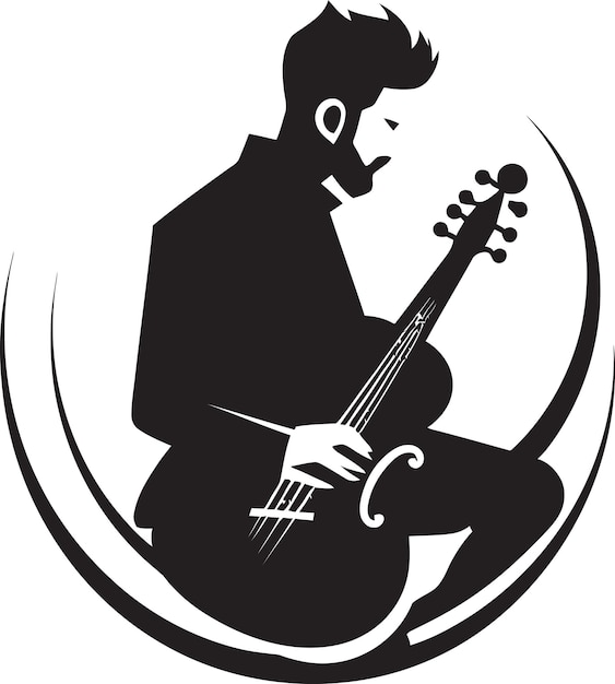 Mistrzostwo Melodyczne Muzyk Projekt Logo Strumming Serenade Gitarzysta Emblematyczny Emblem