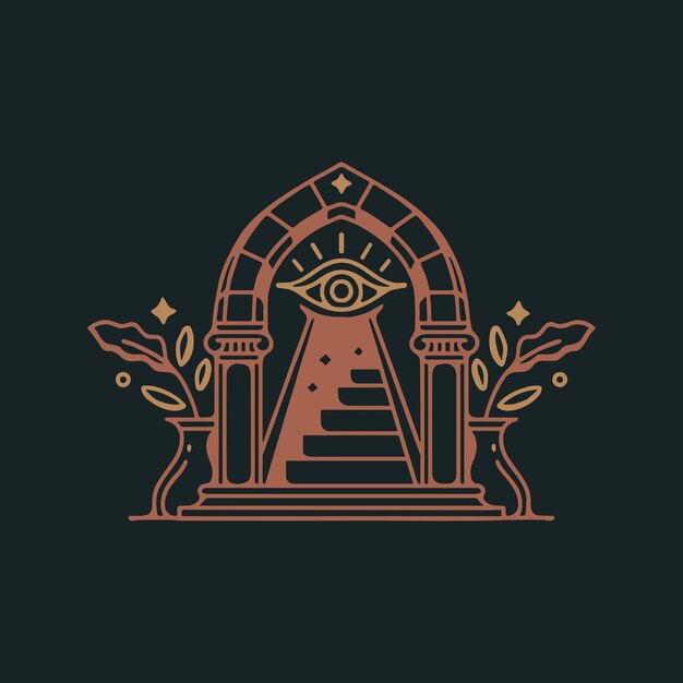 Plik wektorowy mistyczne logo drzwi słonecznych starożytna architektura łukowa wejście i ikona schodów z oknem drzwi