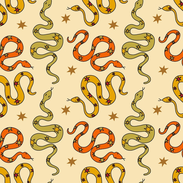 Mistyczny wzór z wężami w stylu doodle Symbol roku 2025 według chińskiego kalendarza