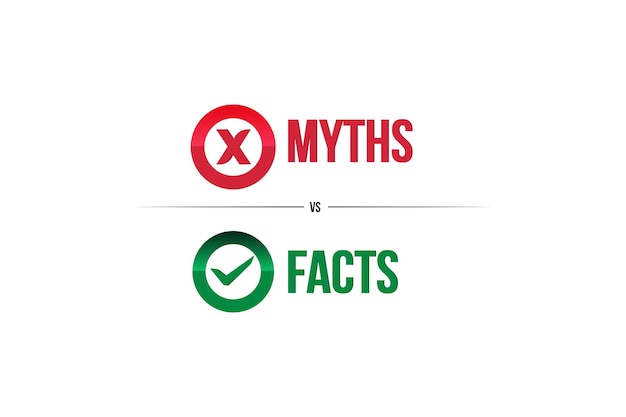Plik wektorowy mity kontra fakty czerwona i zielona minimalna ilustracja 3d