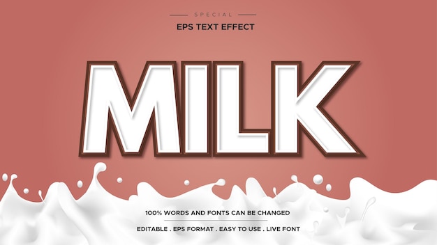 Plik wektorowy mleczny styl tekstu edytowalny efekt tekstowy