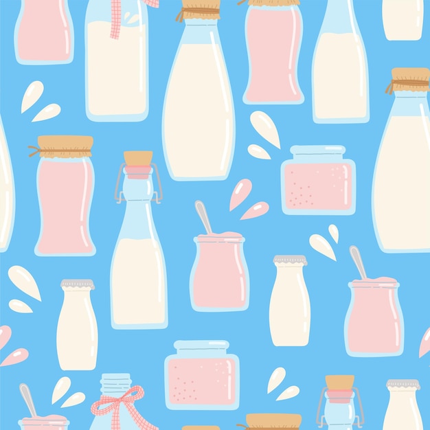 Mleko Mleczne Bezszwowe Wzór Dla Narodowego Miesiąca Mleczarskiego Prosta Płaska Konstrukcja Ilustracji Wektorowych