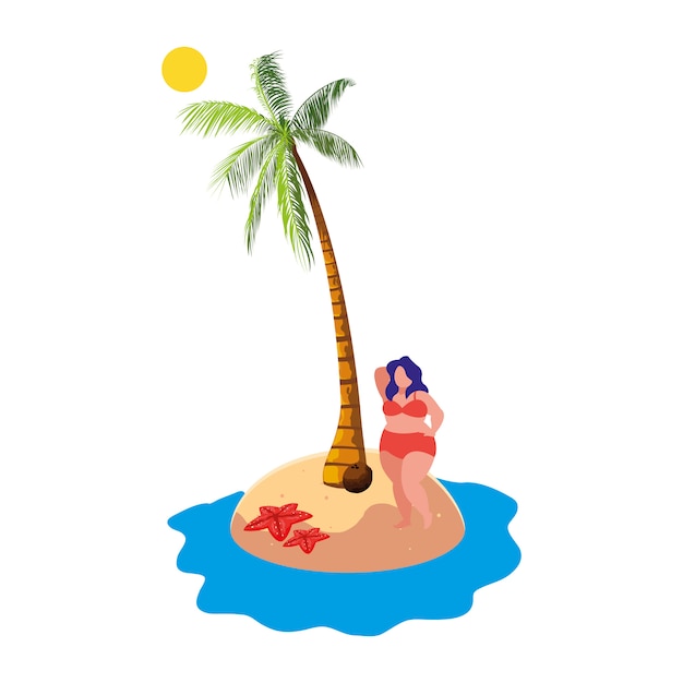 młoda duża kobieta na letniej scenie plaży