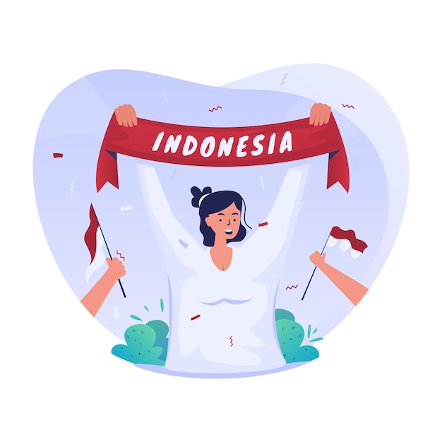 Młoda Dziewczyna Z Indonezyjskim Chustem świętująca Dzień Niepodległości
