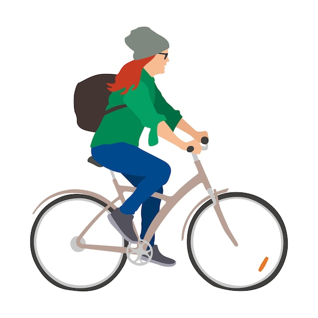 Młoda Kobieta Jeździ Na Rowerze Płaski Ilustracji Wektorowych