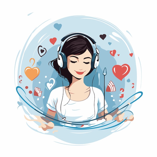 Plik wektorowy młoda kobieta słuchająca muzyki z słuchawkami ilustracja wektorowa na białym tle