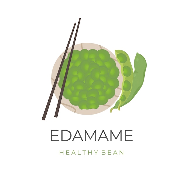 Młoda Soja Edamame Ilustracji Wektorowych Logo Obrane I Podawane W Drewnianej Misce