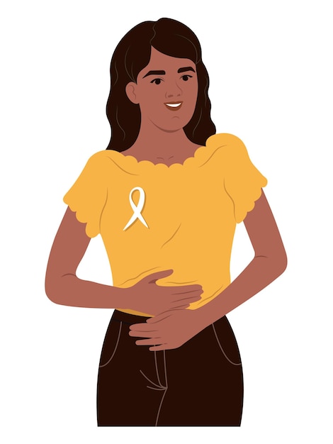 Plik wektorowy młoda uśmiechnięta dziewczyna trzyma rękami brzuch endometrioza