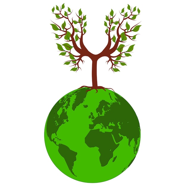 Młode Drzewo Z Zielonymi Liśćmi Na Zielonej Planecie Ziemi Na Białym Tle Symbol Ekologicznej Czystości Element Projektu