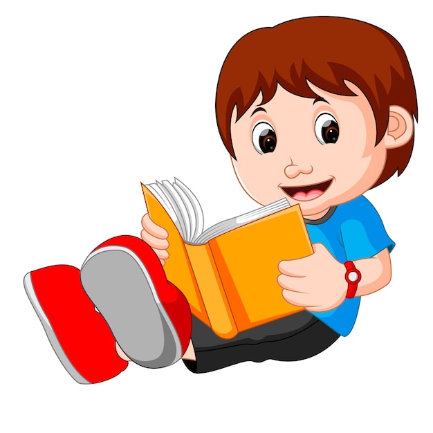 Plik wektorowy młody chłopak kreskówka czytanie książki
